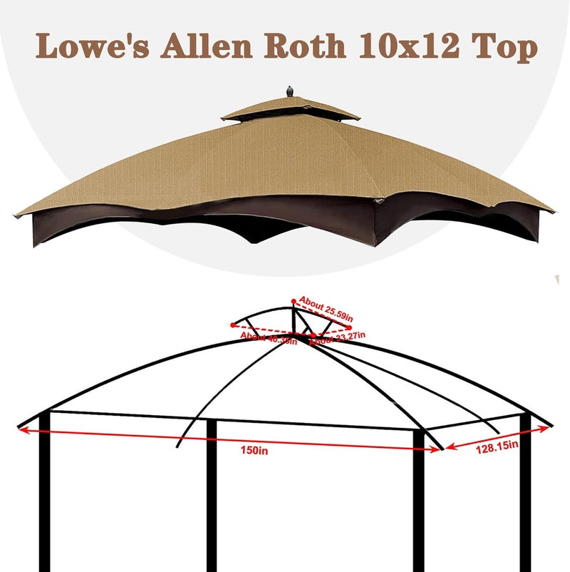 SCOCANOPY Beige Ripstop Replacement Top for Lowe's Allen Roth 10X12 Gazebo Model #GF-12S004B-1/ GF-12S004BTO - Image 3